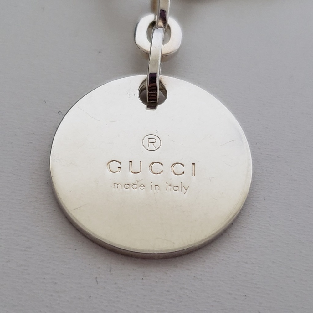 GUCCI Sterling Silver Trademark Round Charm Chain Link Bracelet 8" - Picture 7 of 11